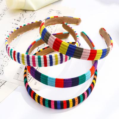 China Wholesale European and American Style LRTOU Women Fashion Headwraps Hair Accessories Thin Rainbow Color Knitting Wool Padded Headband for sale