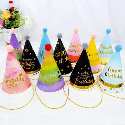 China Festival decoration high-grade black gold sequin ball birthday hat for kids party birthday hat for sale