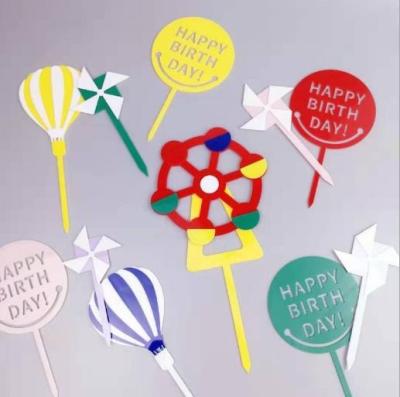 China Festival Decoration Ferris Wheel Windmill - Hot Air Balloon Eat Me Acrylic Double Cake Topper Cake Topper for sale