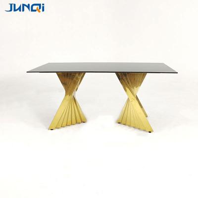 China Glass Dining Table (Other) Junqi Factory Wholesale Adjustable Glass Top Dining Table Set Set Glass Dining Table Set Of 6 Chairs for sale