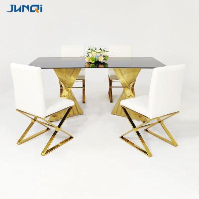 China Factory wholesale (other) Junqi adjustable dining glass table set elegant luxury glass dining table set glass dining table sets for sale