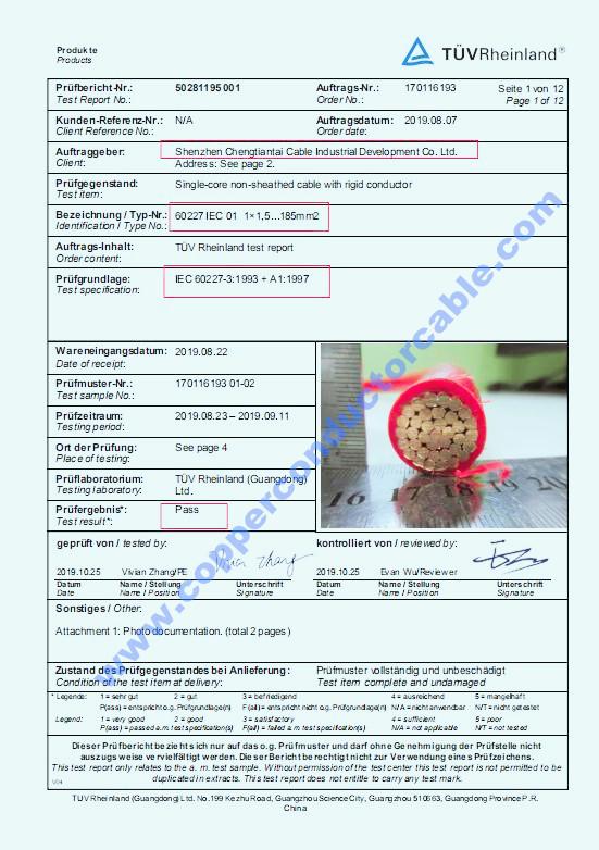 Certificate For China Compulsory Product Certification - Shenzhen Chengtiantai Cable Industry Development Co.,Ltd