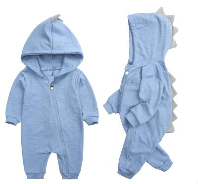 China New spring and autumn cartoon dinosaur breathable one-piece baby clothes sleeving long climbing clothes hooded zipper ha baby clothes for sale