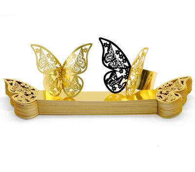 China Viable Wedding Supplies Laser Butterfly Gold Paper Napkin Buckle Hollow Napkin Rings For Napkin Rings For Table Decoration for sale