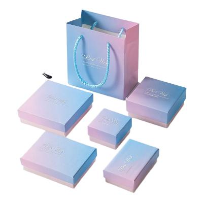 China Recycled Materials Wholesale Up Bottom Lid Jewelry Packaging Box Ring Earrings Necklace Bracelet Display Case Cardboard Gift Jewelry Boxes for sale