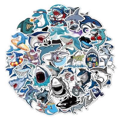 China Great White Shark Animal Graffiti Cartoon Sticker Waterproof Stickers Skateboard Fridge Craft Supplies Non Repeat Reusable Cartoon Sticker for sale