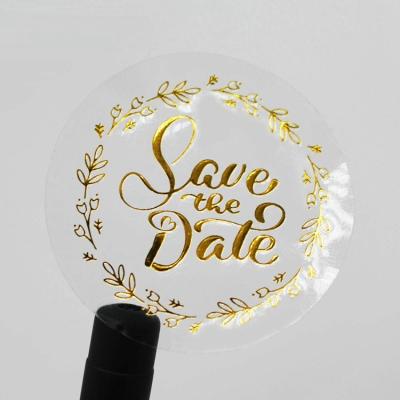 China Waterproof Customized Your Names Date Wedding Decoration Labels Self Adhesive Gold Foil Transparent Invitations Seals Thank You Stickers for sale