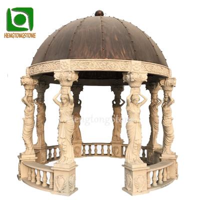 China Natural Marble Stone Gazebo Modern Large Marble Gazebo Outdoor Sculpture With Lady Columns Statue for sale