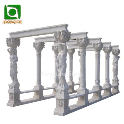 China Large Traditional Natural Stone Carving Stone Outdoor Marble Corridor Garden Ornament Gazebo for sale