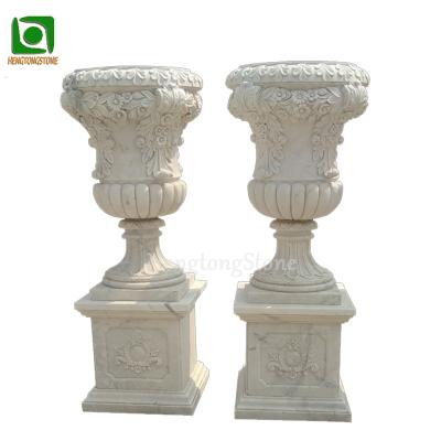 China EUROPEAN Customized White Marble Planer Stone Flower Pot For Garden Decoration for sale