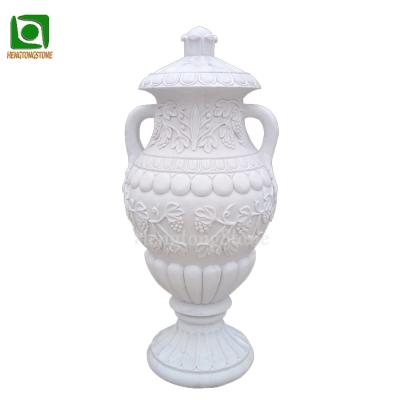 China EUROPEAN Luxury Classic Stone Vase Garden White Marble Flower Pot for sale