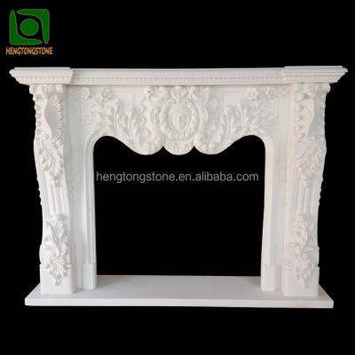 China Modern Stone Carved White Stone Fireplace Mantel for sale