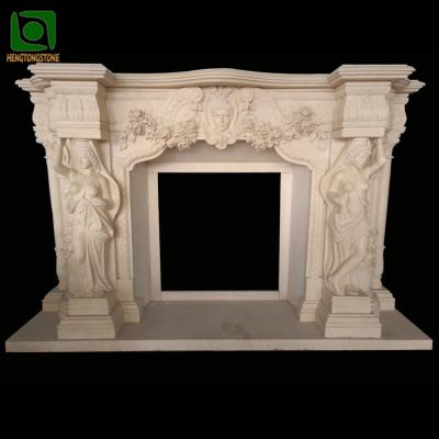 China Statue Design Chinese Carved Marble Fireplace Mantel Stone Carved Marble Fireplace Surround for sale