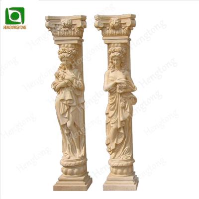 China Beautiful solid decorative beige marble columns for sale for sale