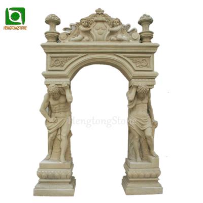 China Modern Decorative Figure Statue Carved Beige Sandstone Door Frame for sale