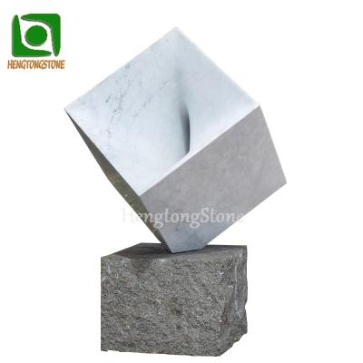 China Abstract Square Hollow Modern Outdoor Decorative Marble Craft Sculpt Abstract Marble Sculpture for sale