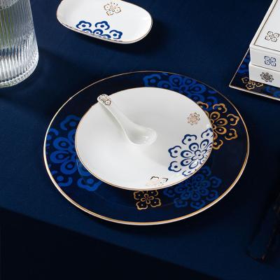 China P&T Factory Custom Viable Hotel Wedding Party Decal Gold Edged Bone China Round Dinner Dishes for sale