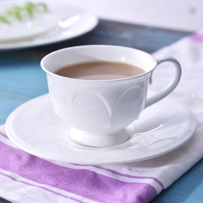 China Viable Wholesale Custom Restaurant Bone China Royal White Tea Cups and Saucers for sale