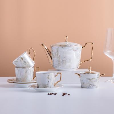 China Viable Customized Marble Ceramic Coffee Cup And Saucer Bone China Coffee Teapot Set for sale