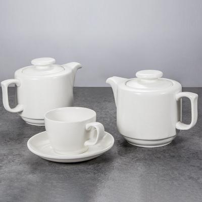 China Sustainable Wholesale White Restaurant Banquet Teapot Set Supply Ceramic Porcelain for sale