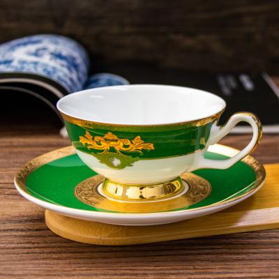 China Viable The Latest Design Gold Round Rim Handle Latte Ceramic Coffee Mug With Square Saucer for sale