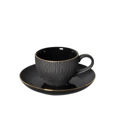 China Black Classic Porcelain Restaurant Espresso Coffee Cup Viable Set Coffee Supply Cup Saucer for sale