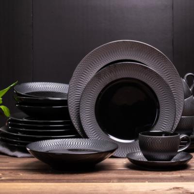 China Sustainable Dinnerware Sets Matte Black Ceramic Tableware Nordic Dinner Plate Set Ceramic Dinnerware for sale