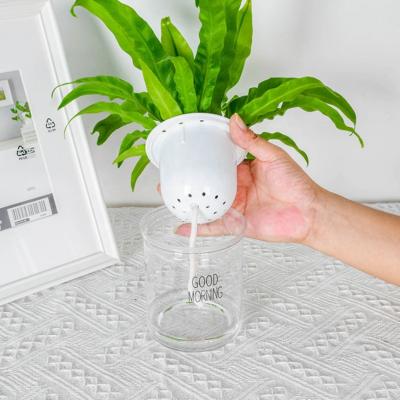 China Modern Ceramic Planter Pergola ABS Round Self Watering Indoor Decorative Flower Pot Transparent Plant Pot Sample for sale