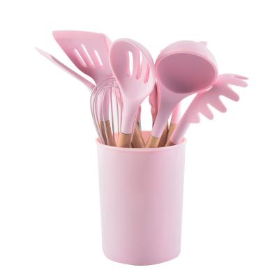 China Minimalist Wholesale Pink 12 Pieces Kitchenware Baking Baking Tools Silicone Cookware Utensil Set for sale