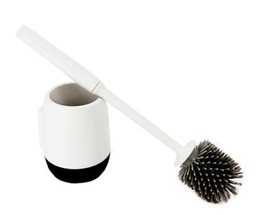 China Black And White Eco - Friendly Bathroom Stainless Steel Toilet Cleaning Brush With Holders Brush Head for sale