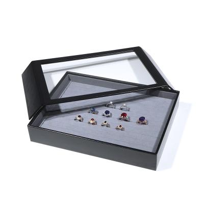 China ROMI Wholesale Stock Black And Eco-friendly Gray PU Acrylic Necklace Ring Jewelry Organizer Display Tray for sale