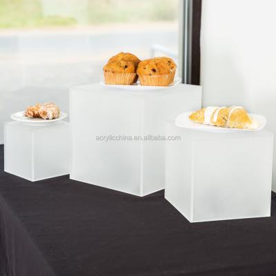 China Elegant Frosted White Acrylic Cube Risers With Hollow Bottoms for sale