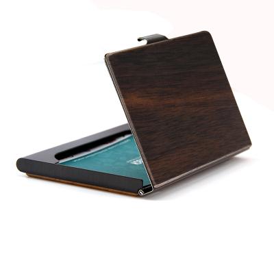 China De madera fashion business black metal wallet case wooden credit aluminum name card card holder for sale