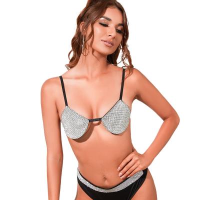 China Rhinestone/Hot Fake Stone Mesh Bra Set Transparent Diamond Crystal Underwear Set Swimwear Sexy Luxury Club Swimsuit Selling Nylon Fashion for sale