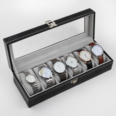 China Fahionable New Style 6 Slots Watch Display Box Large Cheap PU Leather Watch Storage Box Boxes For Watches With Velvet Pillow for sale