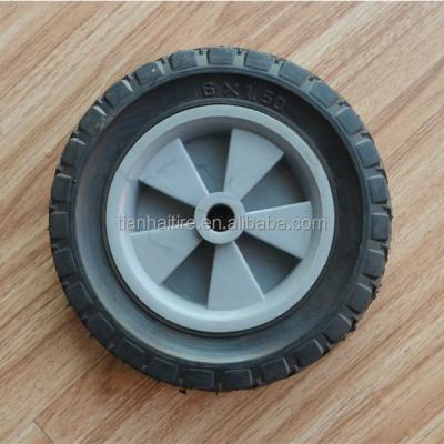 China 6X1.5 inch semi solid rubber wheel with diamond tread and gray plastic rim for material handling carts SSW-B3003 6x1.5 for sale