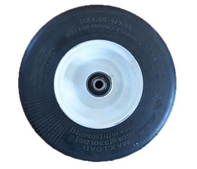 China 11x4.00-5 Natural Rubber Flat Free Tire And Steel Wheel Set For Lawn Mower Riding Wheel for sale