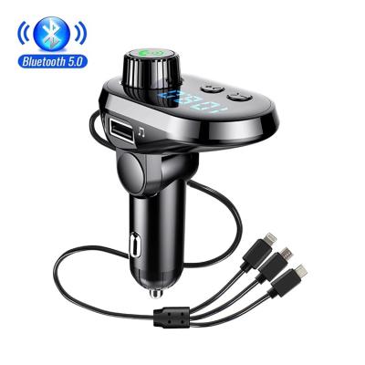 China New Design BT 5.0 FM Transmitter Handsfree Car Charger Mp3 Bluetooths Car Kit With DSP Tuning Function Usb Radio for sale