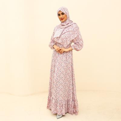 China New Fashion Anti-wrinkle Long Sleeve Eid Casual Comfortable Abaya Islamic Clothing Floral Printing Long Dress For Muslim Women for sale