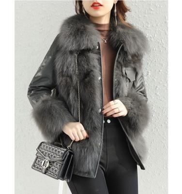 China CX-L-16B New Arrival QUICK DRY Genuine Leather Ditch Coat With Fox Fur Women Fashion Real Leather Jacket for sale