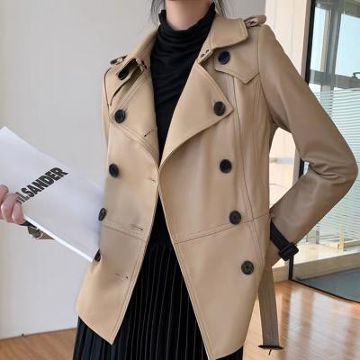 China CX-L-12B 100% Real Italian Waterproof Winter Leather Coats For Ladies With Belt for sale