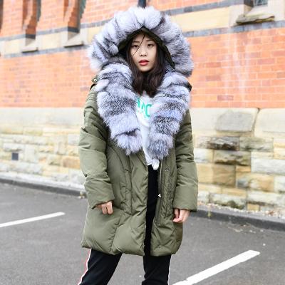 China CX-G-D-06B Breathable Real Fur Coat Jacket Feminine Girls Fashion Fox Fur Collar Luxurious Women Long Coat for sale