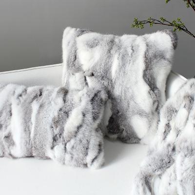 China CX-D-59 Winter Decor Fur Folded Home Pillows Covers Genuine Rabbit Fur Pillowcases For Living Room for sale