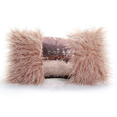 China Breathable Faux Lamb Fur Cushion Design Bow CX-D-F-05 Faux Fur Pillows Cover Home Decorative for sale