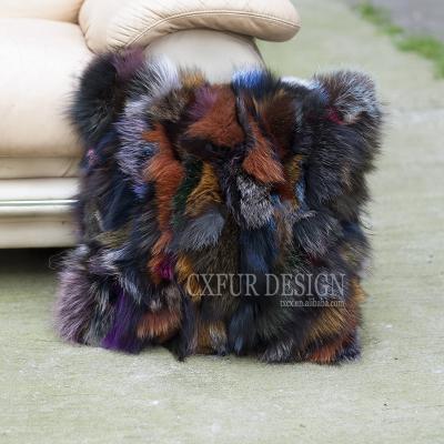 China CX-D-107E Fox Fur Cushion Cover Patchwork Fashion Fur Pillow Case Viable Real Fur for sale