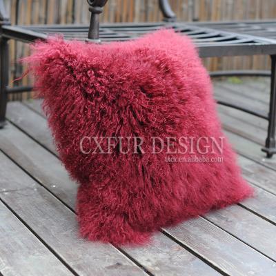 China CX-D-04Y Plain Fashion Home Decorative Custom Size Real Mongolian Lamb Fur Pillow Case Cushion Cover for sale