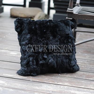 China CX-D-27H Cheap Sustainable Cute Plush Hotel Genuine Rex Rabbit Fur Cushion Pillow Plush Case Cover for sale