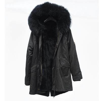 China CX-G-P-07J Breathable Women Rex Rabbit Fur Lined Parka Fox Fur Collar Fox Fur Coat CX-G-P-07J for sale