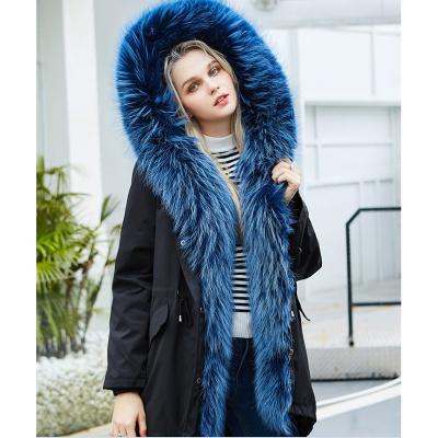 China CX-G-P-31A Latest Sustainable Genuine Raccoon Fur Fashion Fur Parka With Fur Hood for sale