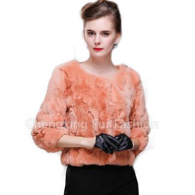 China CX-G-A-264D Breathable Ladies Coat Genuine Patchwork Rex Rabbit Fur Garment /Women Coat for sale